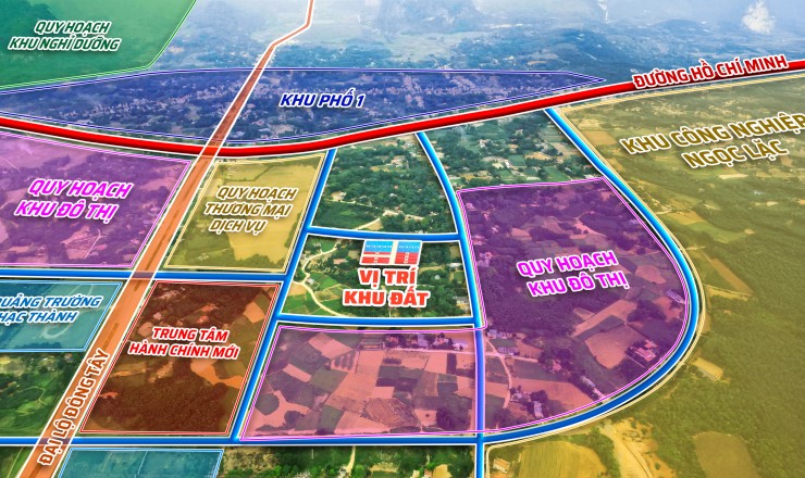 Lô đất ngay cạnh Khu Công Nghiệp Ngọc Lặc, tọa lạc tại trung tâm Huyện Ngọc Lặc, Chỉ 400tr/100m2, Sổ đỏ từng lô